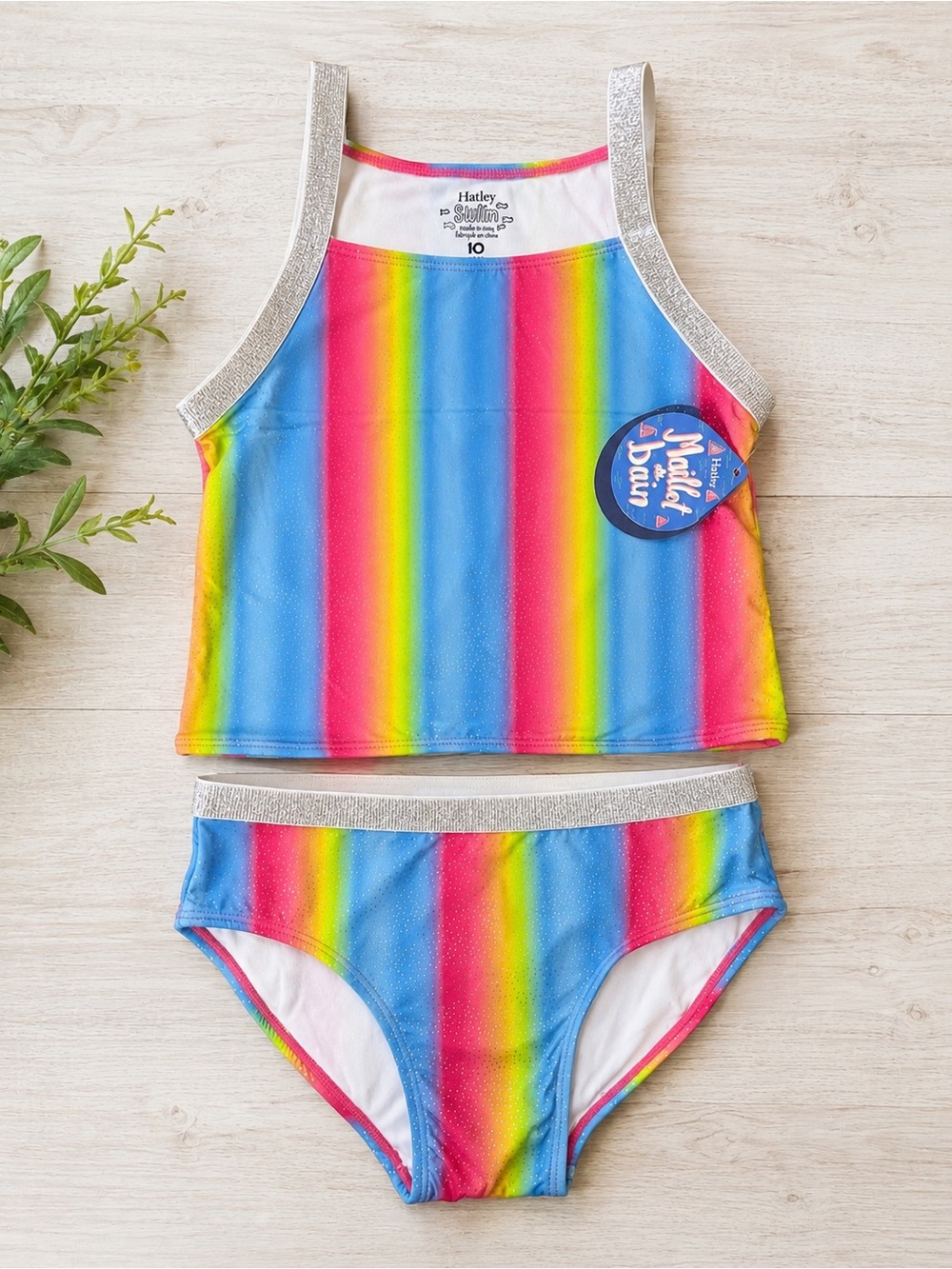 NWT Hatley Girls Rainbow Sparkle Tankini Swimsuit 2-Piece – Size 10